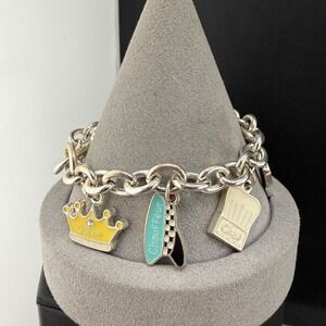 Vintage Hallmark Charm Bracelet Silver Enamel Mom Nurse Chef Crown 7in